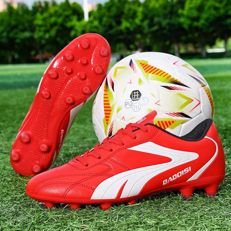 Chaussures de Football FG Homme Cuir Verni Basses Ultra-légères — Crampons Longs, Professionnel EU 31–48
