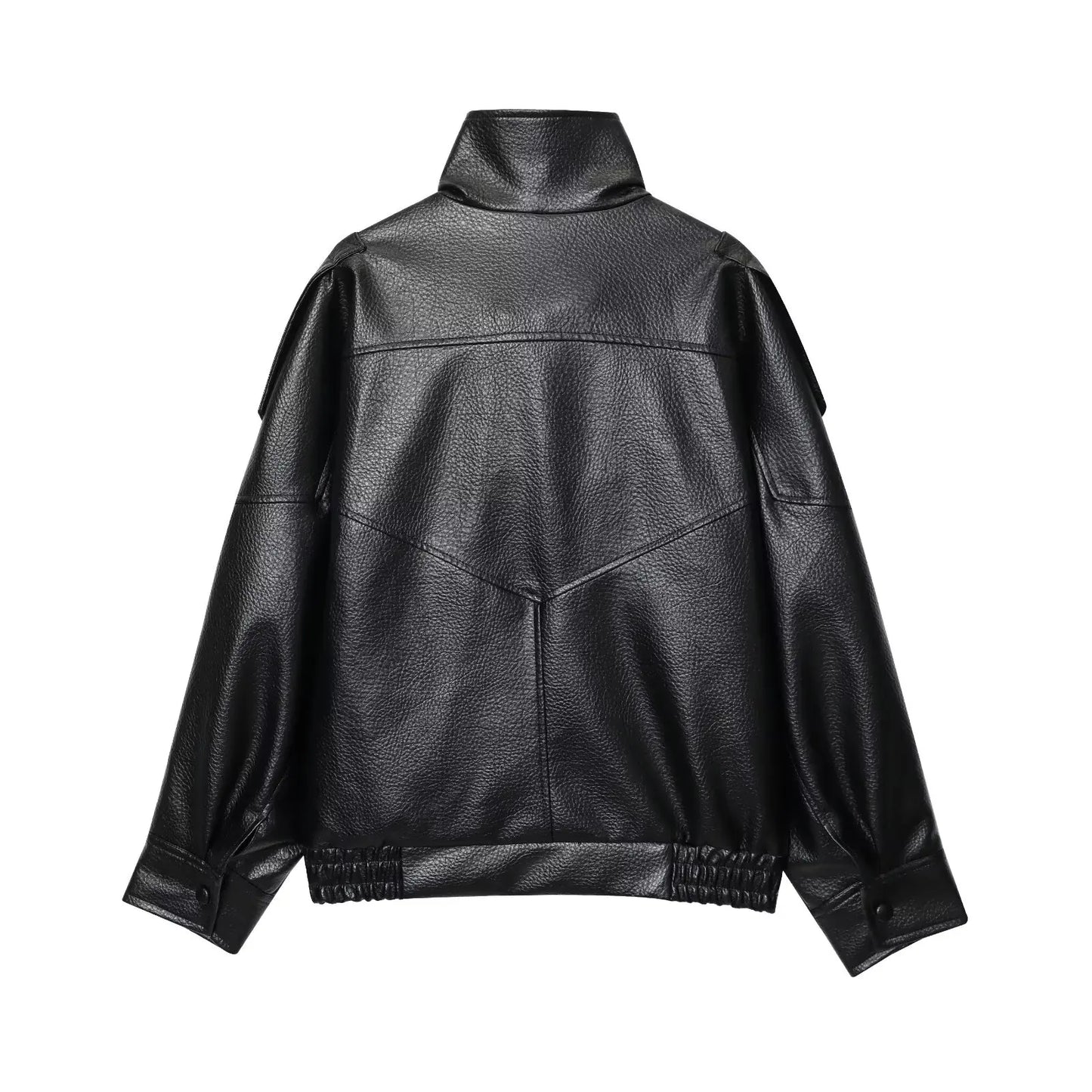TFMLN – Women's Chic Black Faux Leather Jackets, Oversized Elastic Long Sleeve Button Coats, Autumn Winter Fashion 2025