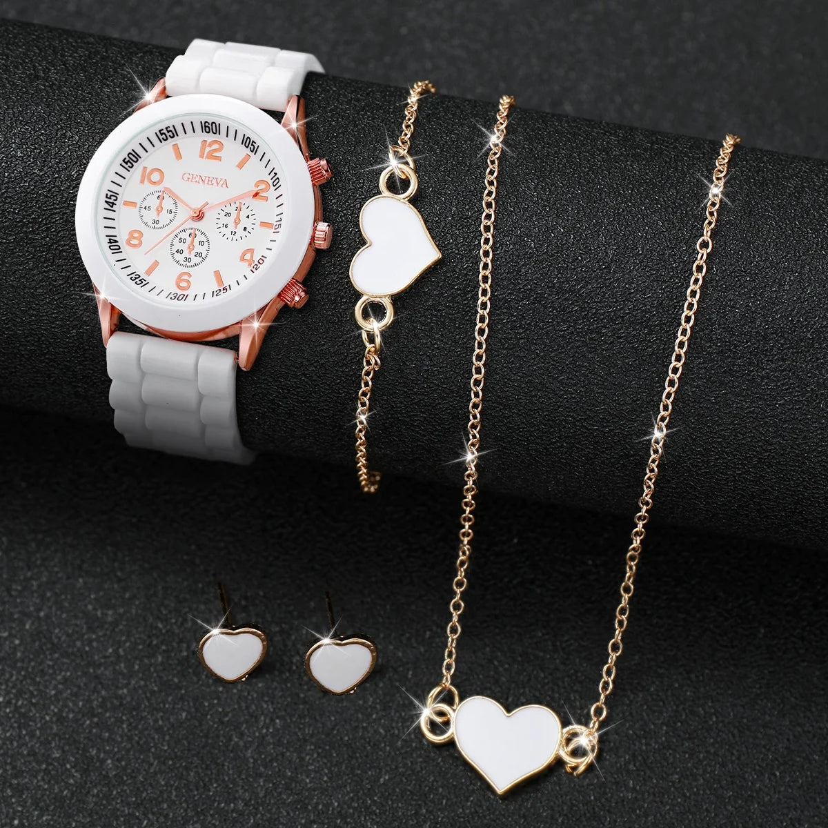 5-6 Pieces Quartz Watch Set for Women with Silicone Strap, Fashionable Clock, Gift for Girls, No Box