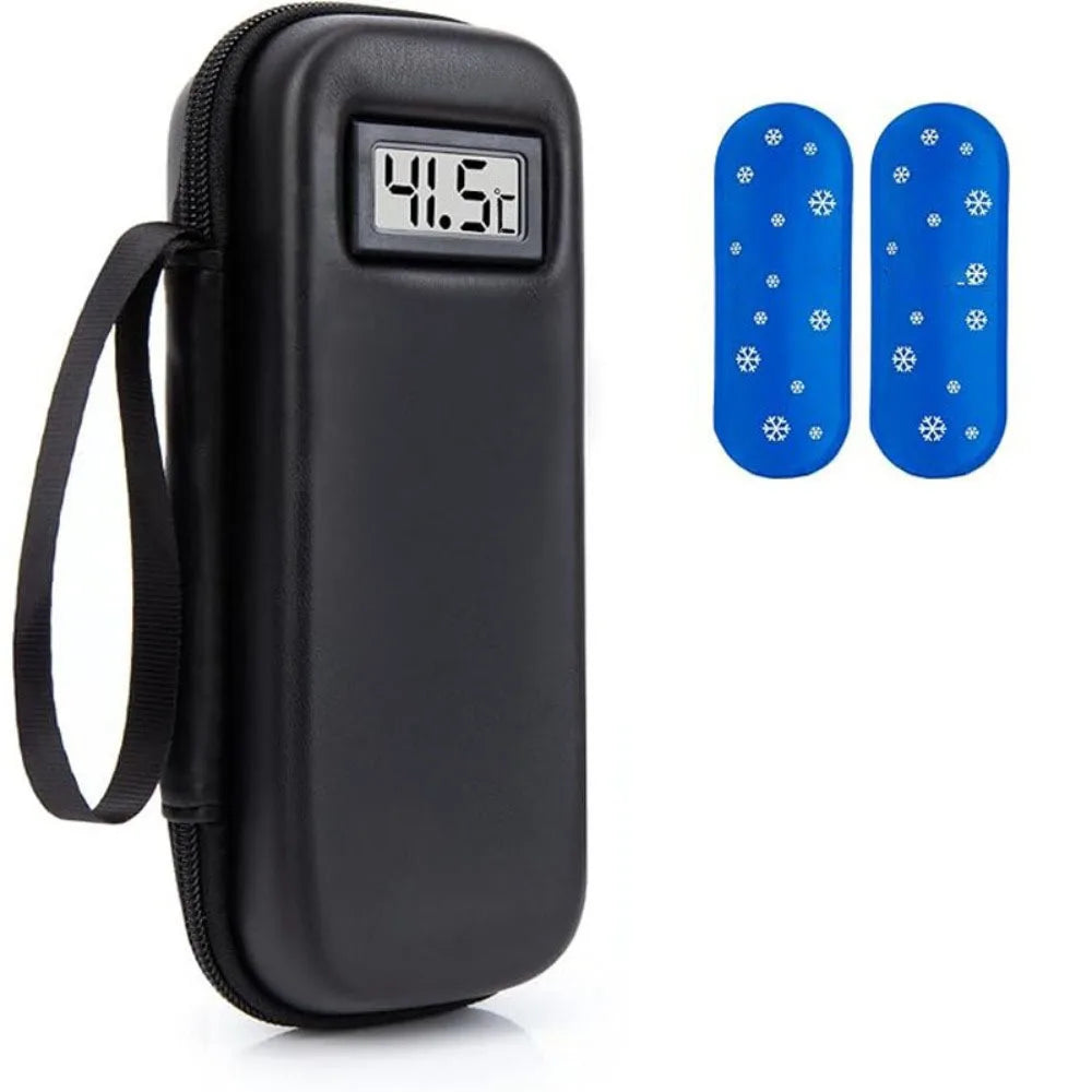 Estuche de viaje para enfriador de insulina, bolsa enfriadora impermeable con pantalla de termómetro, bolsa de almacenamiento de medicamentos para diabéticos