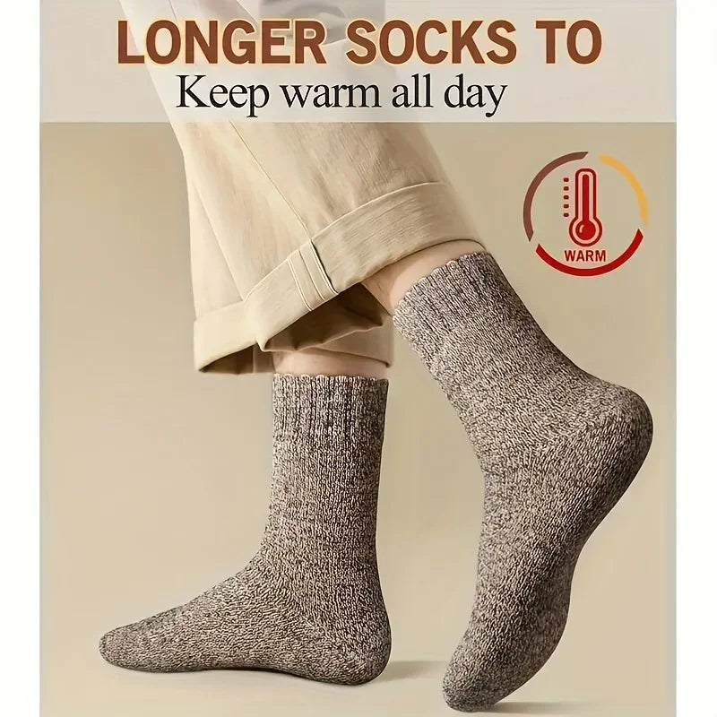 3/5 pares de calcetines cálidos para hombre, calcetines de rizo gruesos a media pantorrilla, calcetines anticongelantes para botas de nieve, elásticos, color liso