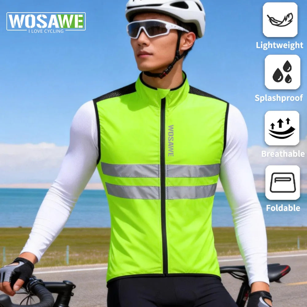 Gilet de cyclisme ultraléger sans manches — résistant à l'eau, coupe-vent, VTT, visibilité nocturne