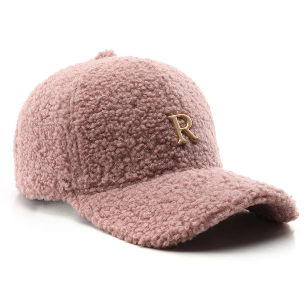 FS Luxury Brand Green Lambswool Baseball Caps for Men, Designer Cap with Golden Letters for Women, Winter Warm Trucker Hat, Women's Cap