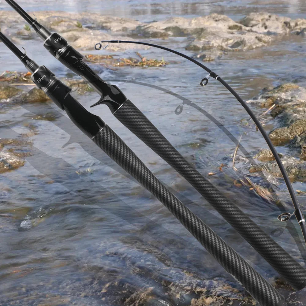 ROLLFISH canne à pêche Baitcasting en Fiber de carbone de haute qualité puissance moyenne-eau salée eau douce comprend une ligne tressée gratuite de 100 m