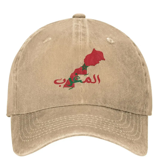 Casquette de baseball décontractée carte Maroc — camionneur, chasse, camping, hip hop, hommes et femmes, printemps