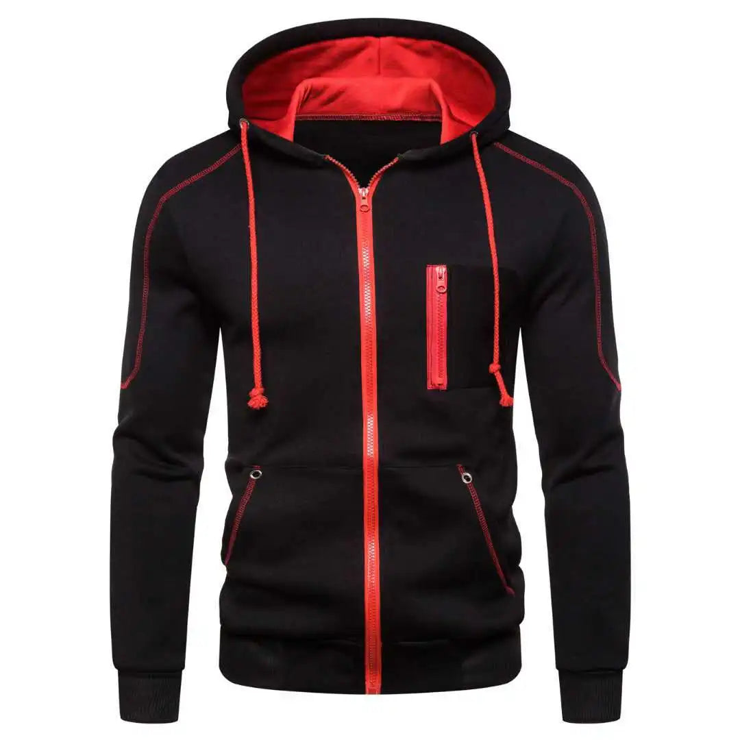 Sweat À Capuche Homme Couleur Bloc Polaire — Noir Blanc Vert Rouge Hiver