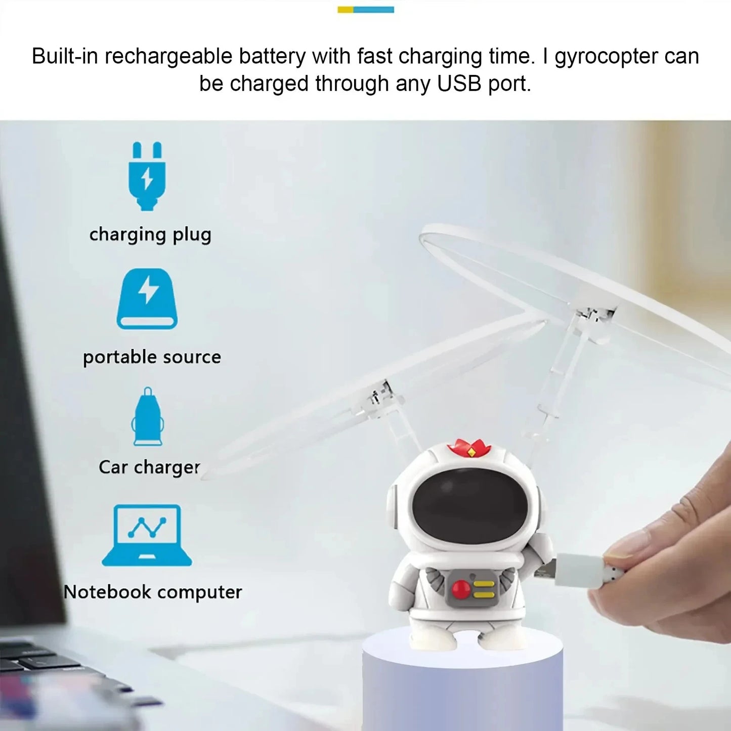 Mini dron de astronauta creativo, robot volador de dibujos animados, juguetes con carga USB, helicóptero de control manual, regalo para niños