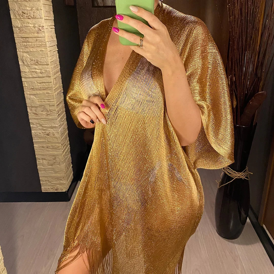 Solide Bikini couvrir gland robe de Plage tuniques maillot de bain maillot de bain femmes brillant couverture Ups pour maillots de bain femmes paréo Plage