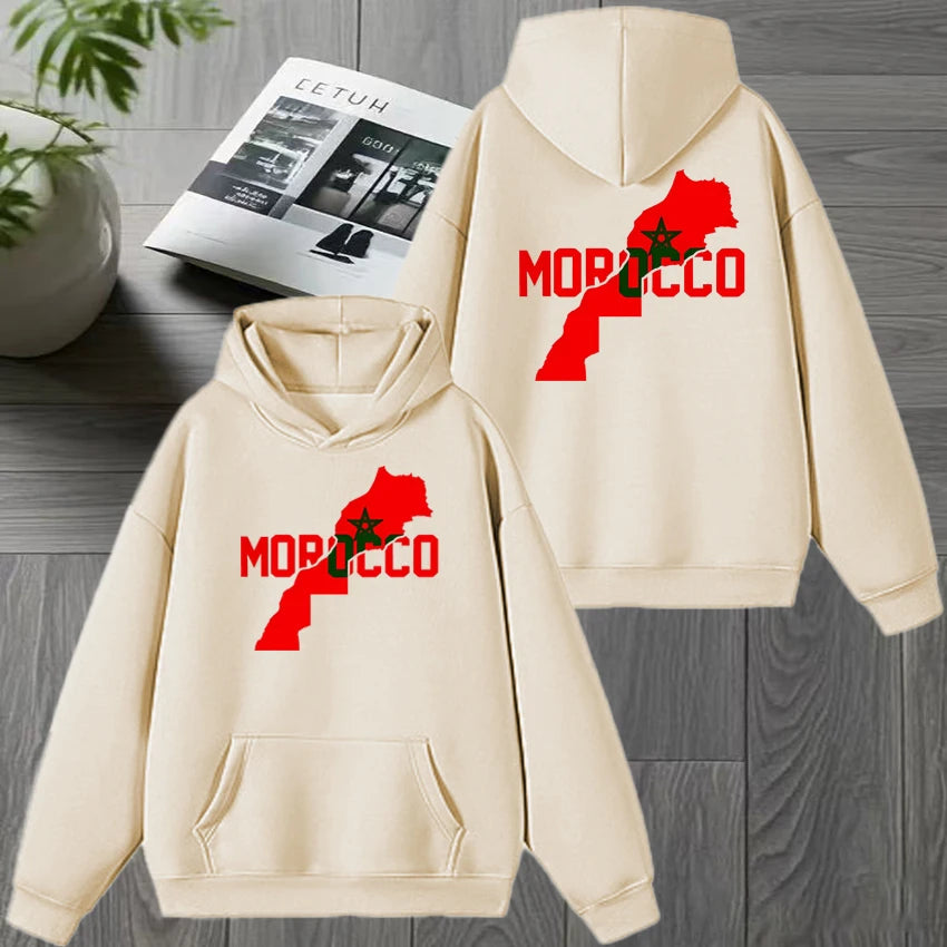 Otoño invierno Marruecos Harajuku Novedad sudadera con capucha negra de doble cara para hombre y mujer, forro polar, jersey informal, moda unisex