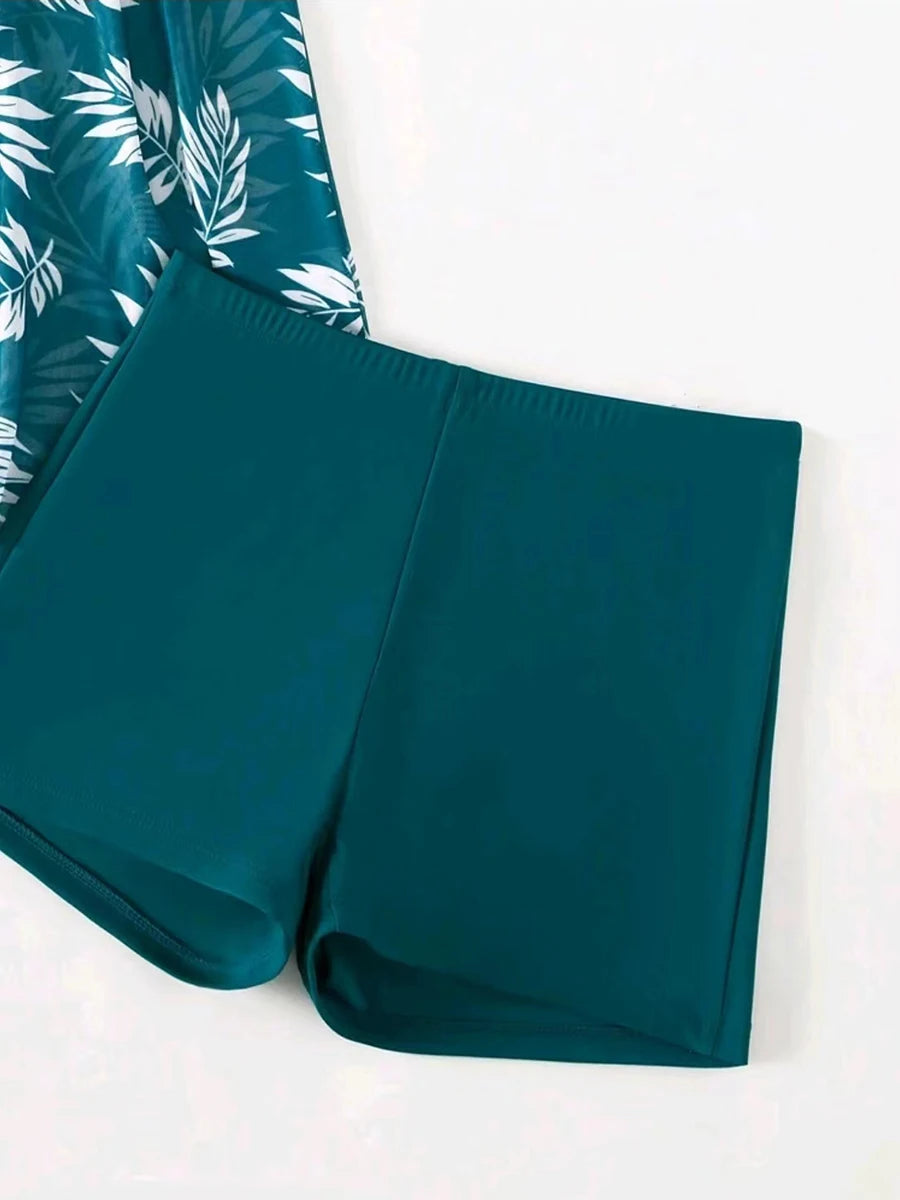 Maillot de bain tankini court 2026 avec short pour femme, rembourré, imprimé, pour la plage et l'été