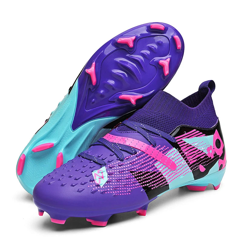 qztzx Chaussures de Football FG & Futsal Homme Cuir Verni Montantes — Ultra-légères, Professionnel EU 32–48