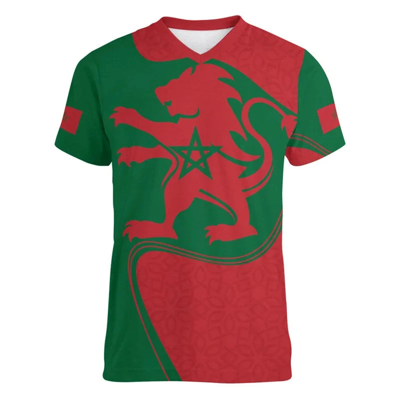 3D Moroccan T-Shirt Moroccan Flag Graphic Emblem T-Shirt for Men Casual Wear Unisex Short Sleeve Gym Fitness V Tops