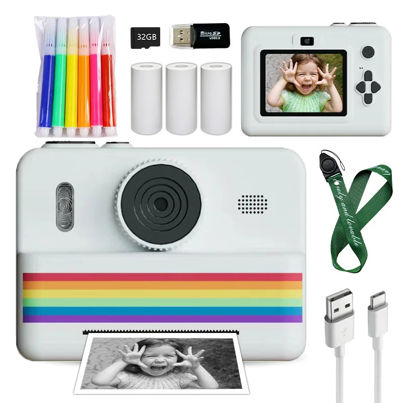 Cámara digital para niños con impresora instantánea, miniimpresora, pantalla de 2,8 pulgadas, vídeo, impresora térmica portátil, cámara para niños con impresora