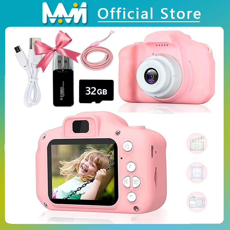 Super mignon enfants caméra enfants jouet éducatif enfants bébé anniversaire appareil photo numérique 1080P caméra vidéo avec cadeau gratuit pour fille