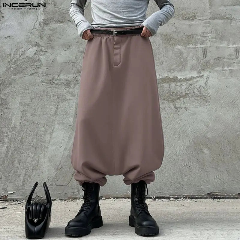 INCERUN Hombres Pantalones Color Sólido Cintura Elástica Joggers Pantalón Ancho Hombres Streetwear Moda Casual Pantalón de Entrepierna Baja Masculino S-5XL