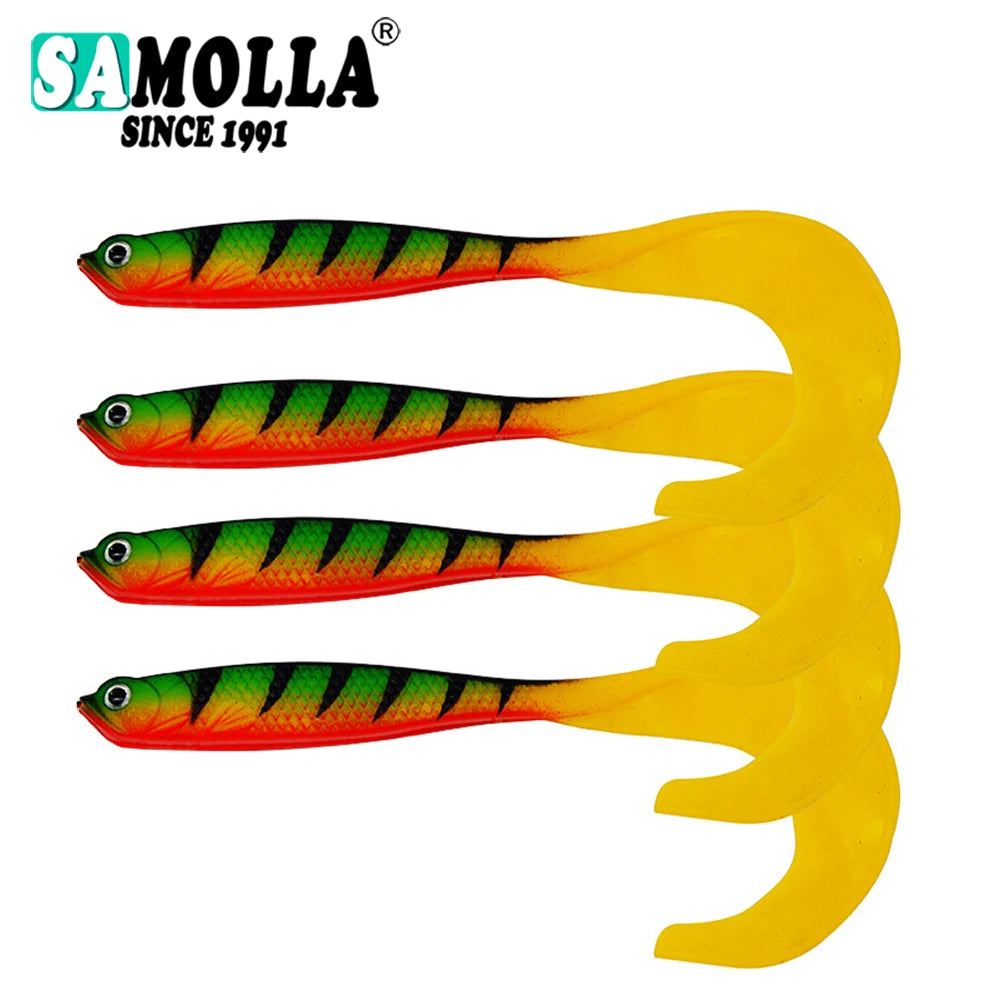 4 pièces/lot appâts de ver souples, appâts de bar à longue queue, leurre de pêche réaliste 4 pièces leurre de pêche Wobblers de gabarits 12.5cm 55g Shad t-tail