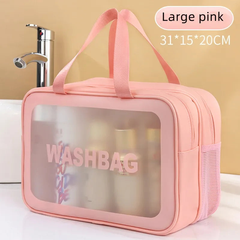 Sac de Maquillage PU Transparent — Séparation Sèche-Humide Voyage & Fitness