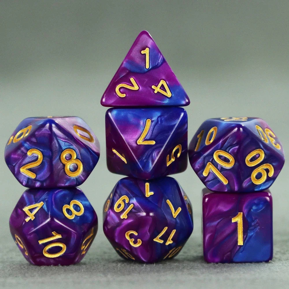 Dés polyédriques avec sac — jeu de société, jeu de rôle, d4, d6, d8, d10, d12, d20, 7 pièces