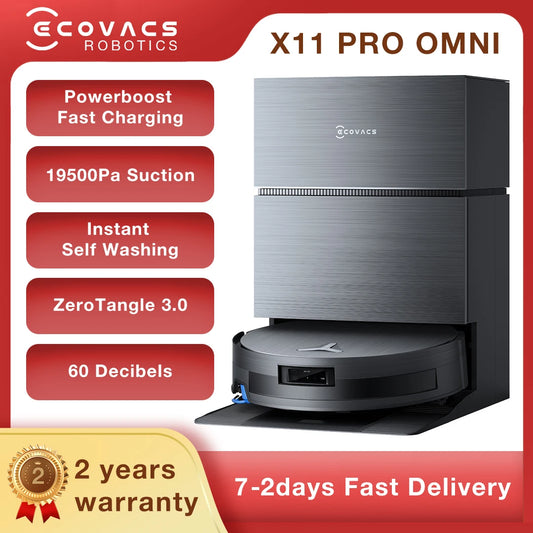 ECOVACS Robot aspirador barredor DEEBOT X11 PRO OMNI 19500pa, robot de limpieza con mopa y succión, aspiradora fregadora inalámbrica para el hogar con estación de carga