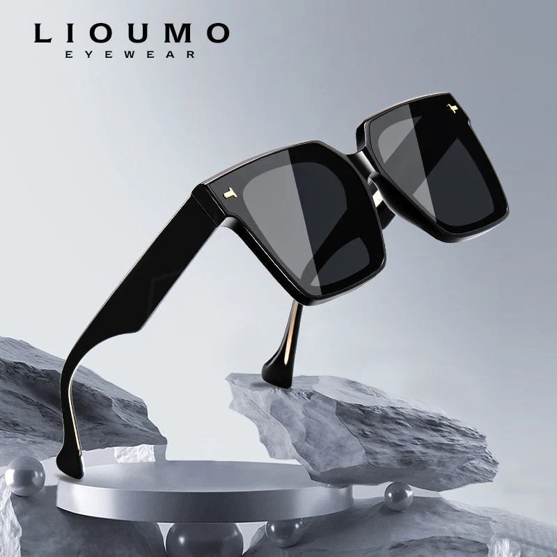 Lunettes de soleil carrées polarisées de qualité supérieure avec rivets en cristal épais pour femmes, lunettes de conduite élégantes surdimensionnées pour hommes, lunette de soleil femme