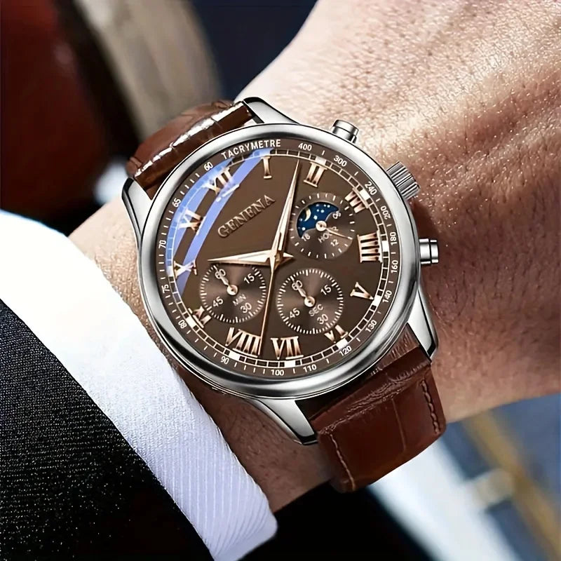 Montre Affaires Cuir Cadran Rond Quartz — Analogique Homme Sans Boîte