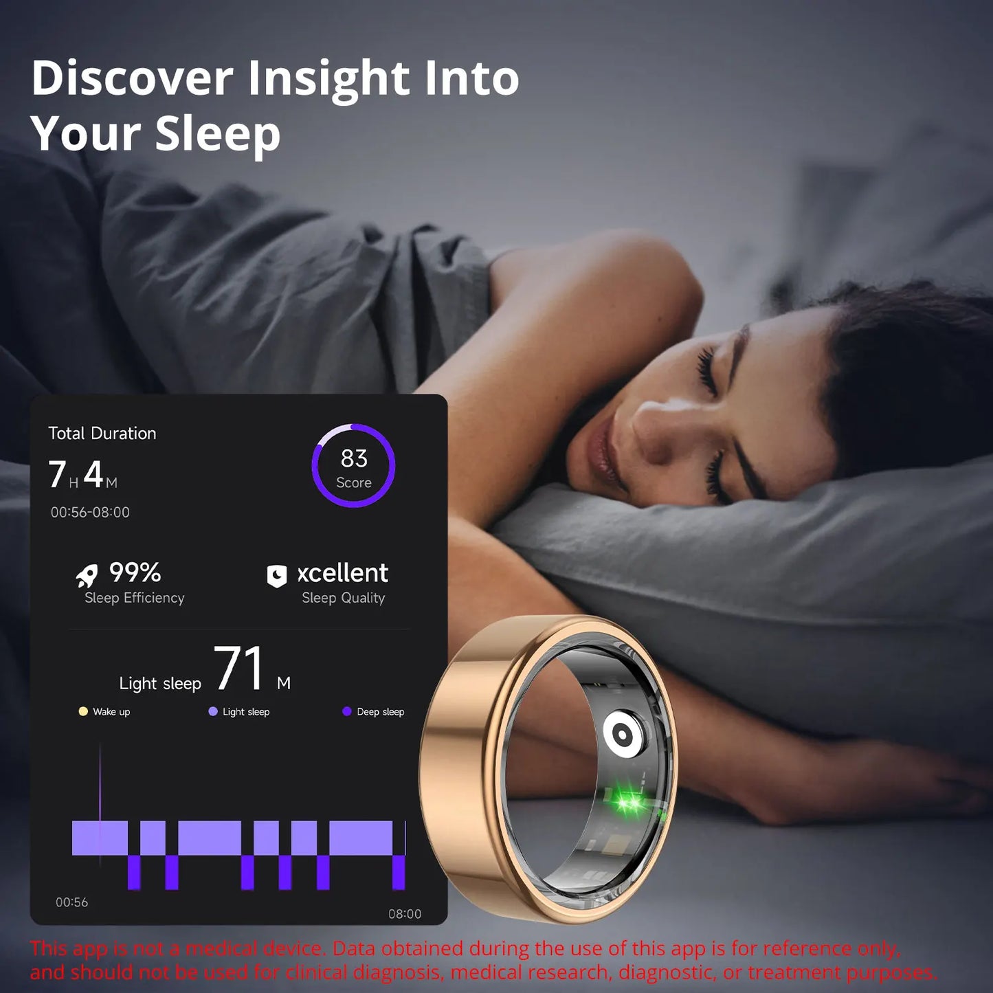 Anneau intelligent avec étui de chargement — autonomie 39 jours, moniteur de santé, étanche 5ATM, 2024