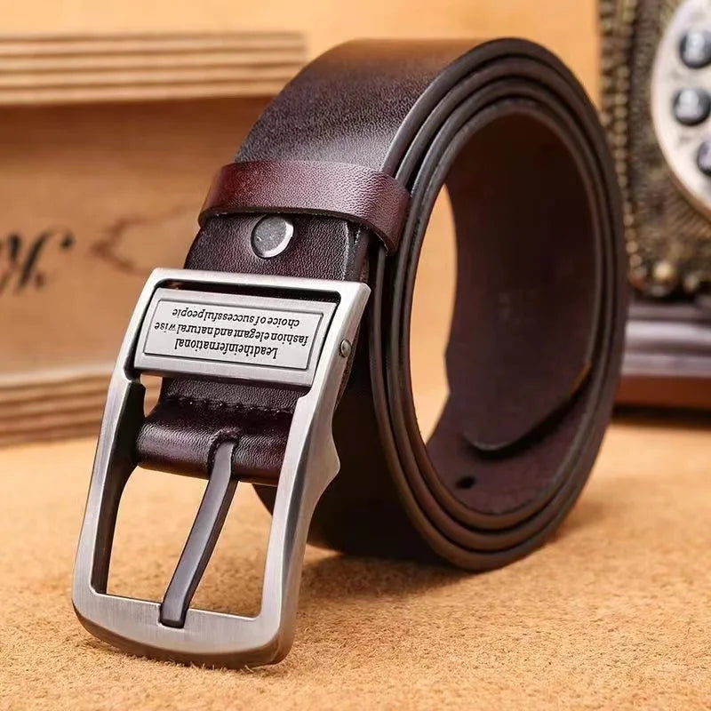 Ceinture Cuir de Vachette Homme — Broche Alliage Métallique Jeans Affaires