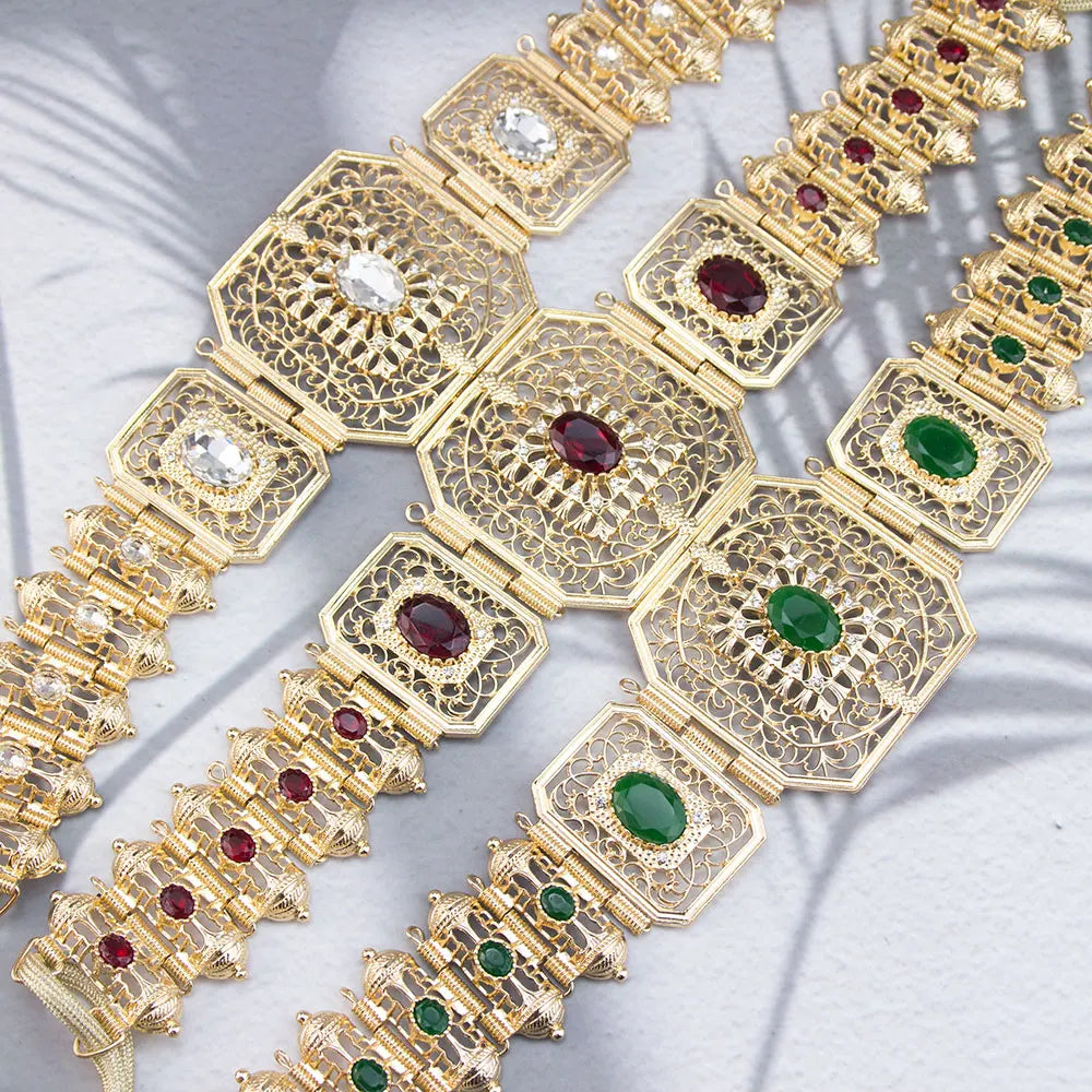 Ceinture en corde à main couleur or, Caftan algérie marocain pour femmes, Bijoux de mariée en cristal, Bijoux de Festival arabe