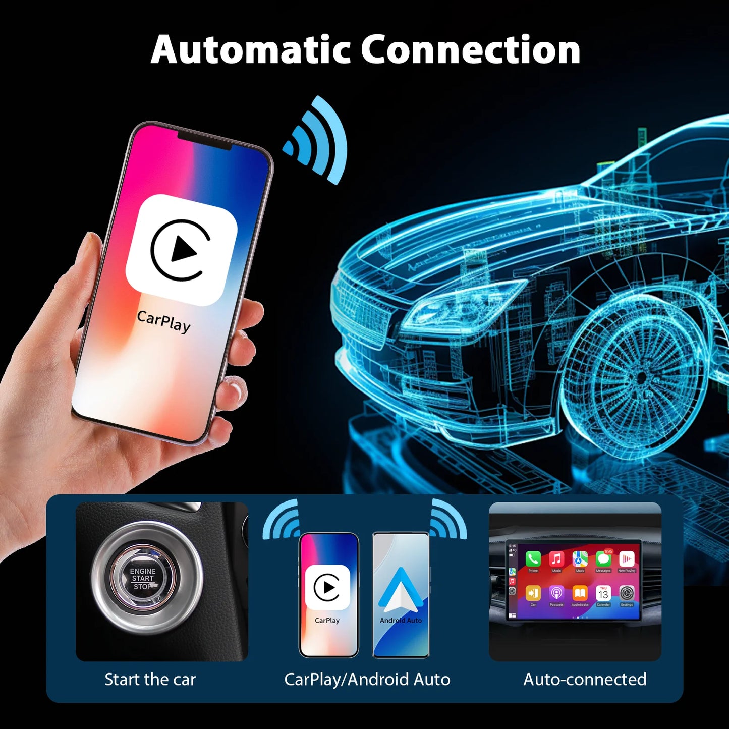 Wireless Portable Carplay Screen for Car, 10.26-inch, Carplay and Android Auto, Touch Stereo, with Dash Cam, Backup Camera