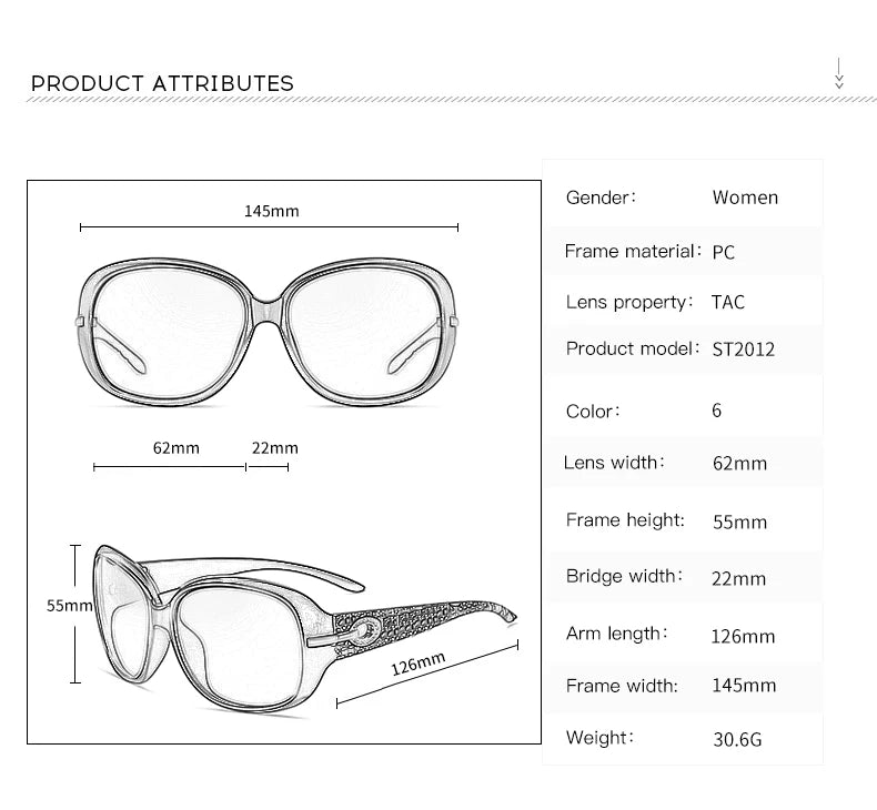 Lunettes de soleil polarisées pour femme — design mode classique, grand cadre, vintage
