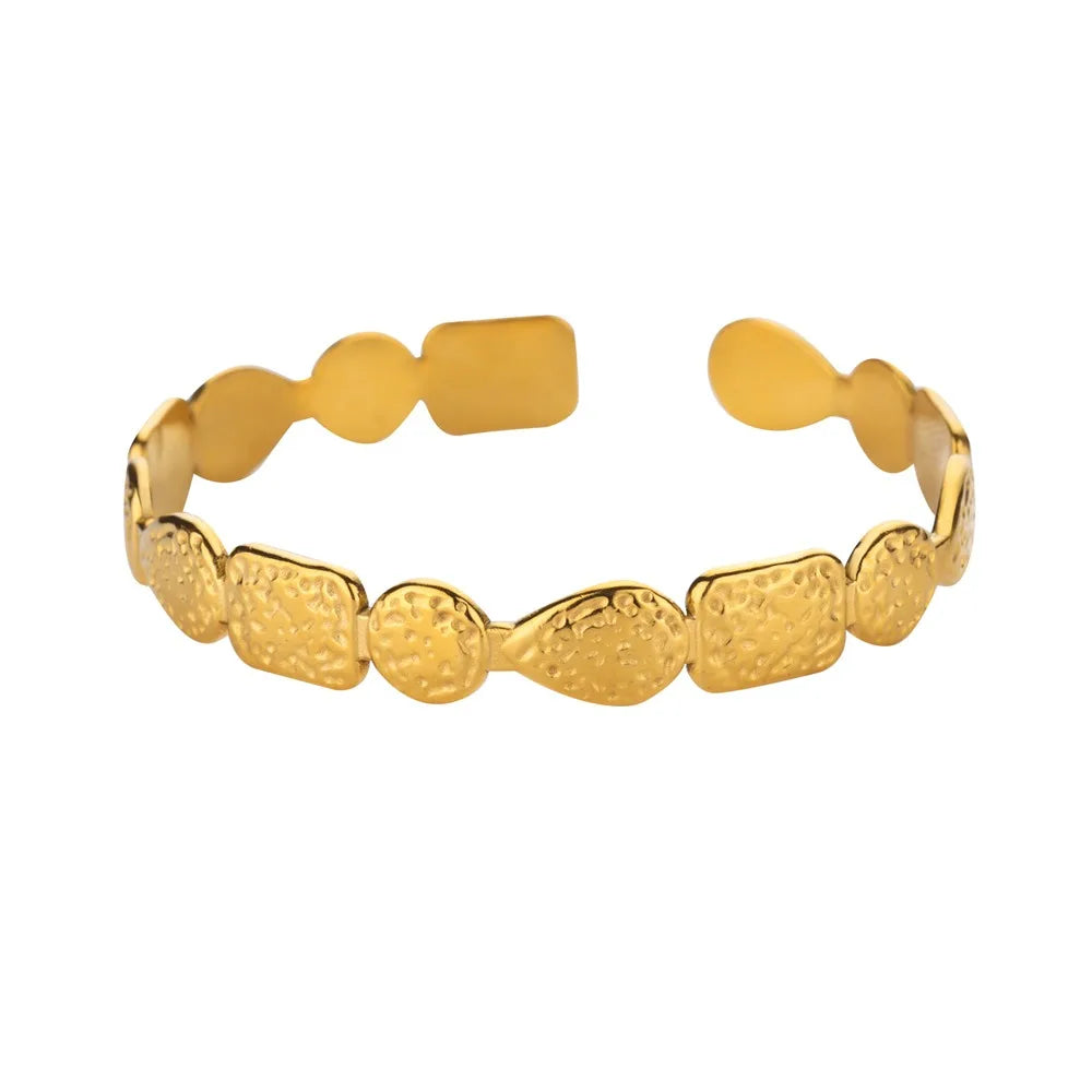 Bracelets d'ouverture à motif de bosse classique exquis pour femmes, manchette, couleur or, acier inoxydable, ornement à main, cadeau