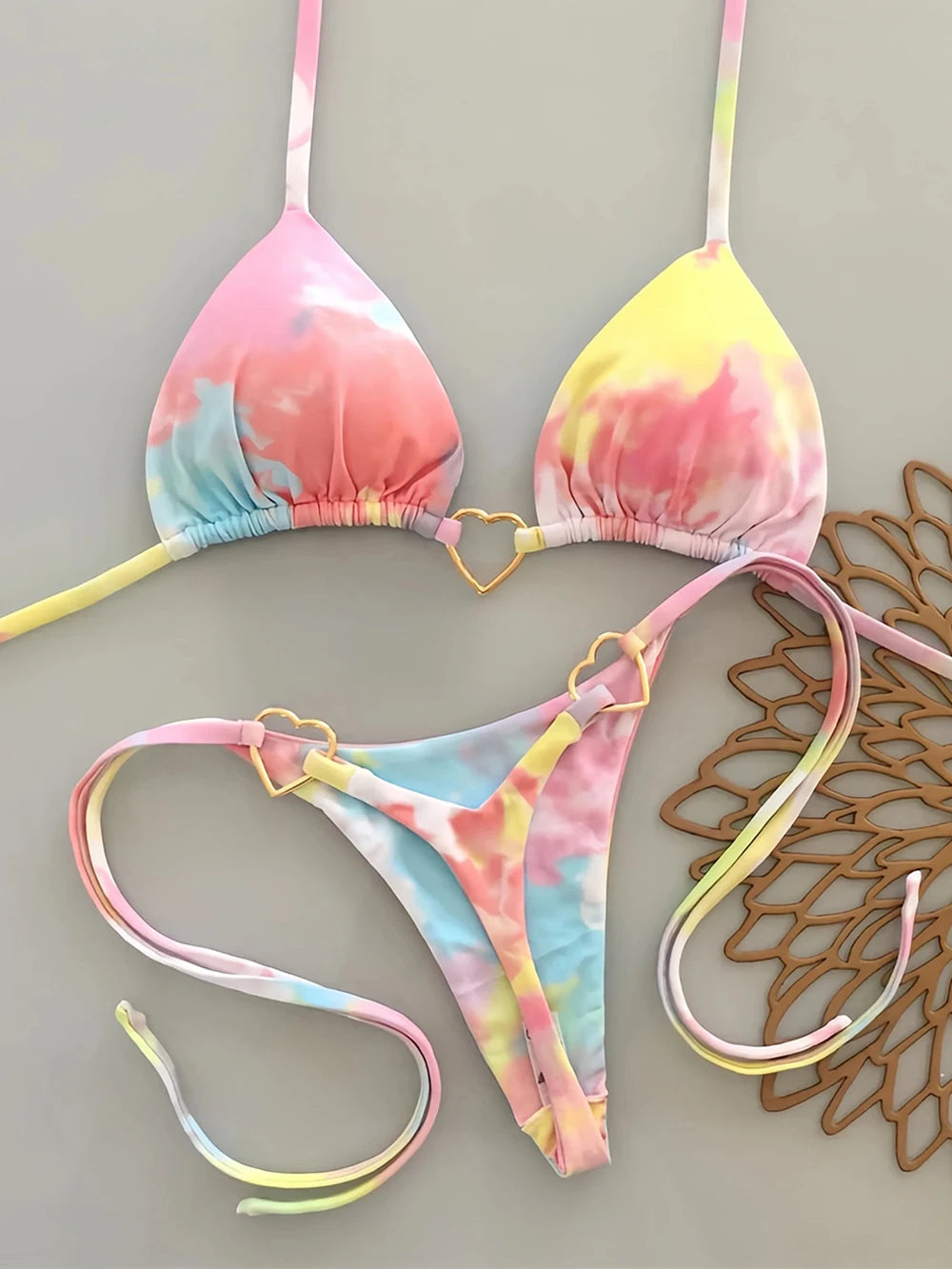 Ensemble bikini sexy dos nu couleur unie taille basse pour femme, maillot de bain deux pièces triangle string brésilien
