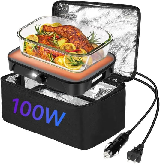 Four portable Réchauffeur de nourriture réglable 100W, 12V/24V/110V Boîte à lunch électrique pour adultes, Micro-ondes personnel pour réchauffer