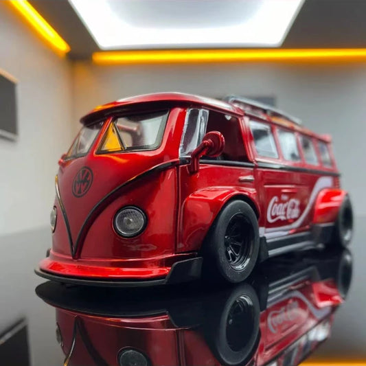 1:32 T1 Bus Model, Sound and Light for Kids, Diecast Toy Vehicle, Home Decoration, Miniature Metal Car