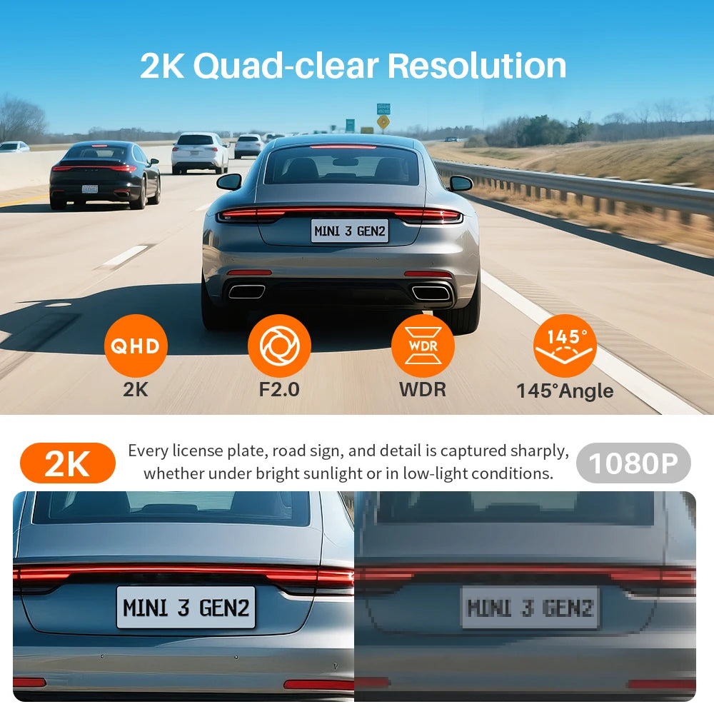 Dashcam MINI 2K WiFi — commande vocale, vision nocturne, enregistreur vidéo voiture, 2025