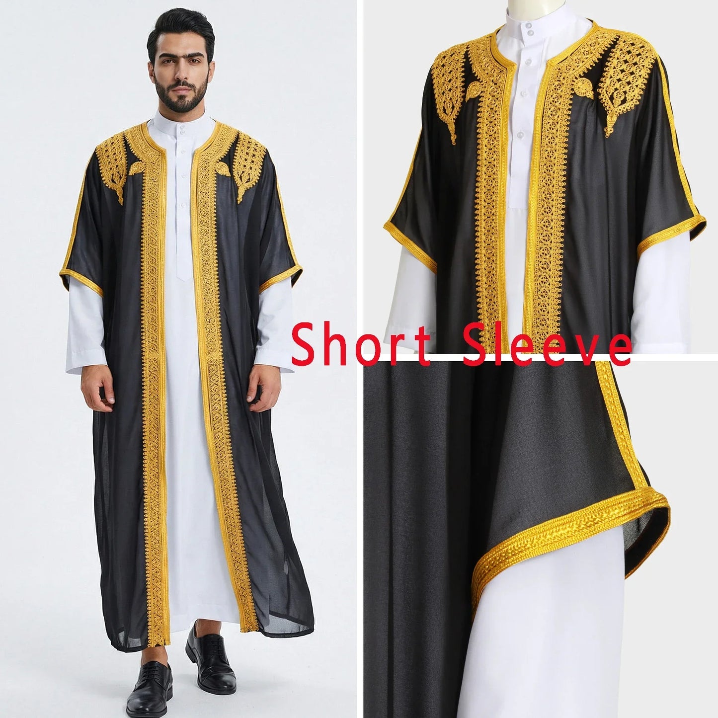 Robe traditionnelle arabe pour hommes, Robe brodée Thobe, ethnique du moyen-orient, Jubba Thobes Eid Djellaba, Kimono Abaya Thoub Dishdasha