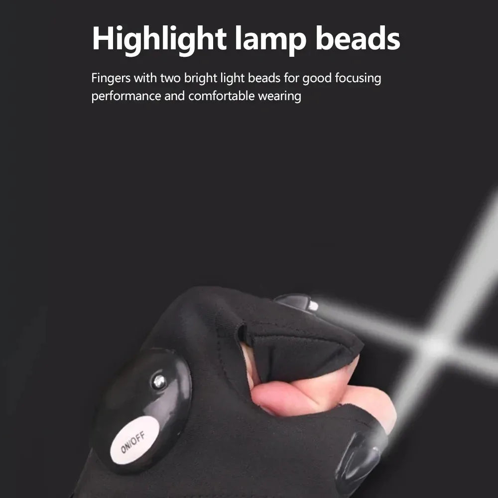 Gants LED Lumineux Étanches — Cyclisme, Camping & Randonnée Sans Doigts
