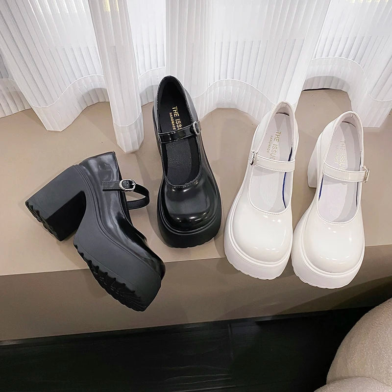 Chaussures Mary Jane noires à talons très hauts pour femme 2026, escarpins gothiques à plateforme épaisse, grande taille, avec boucle de cheville, chaussures de soirée Lolita 42