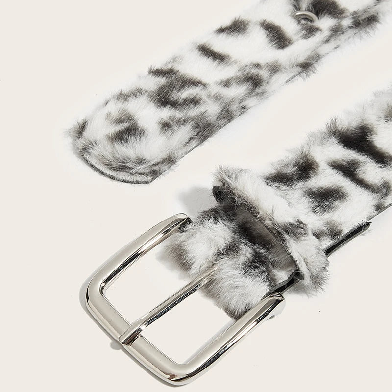 Ceinture Peluche Rose Femme — Tendance Y2K Accessoire Jeans Boucle Ardillon PU