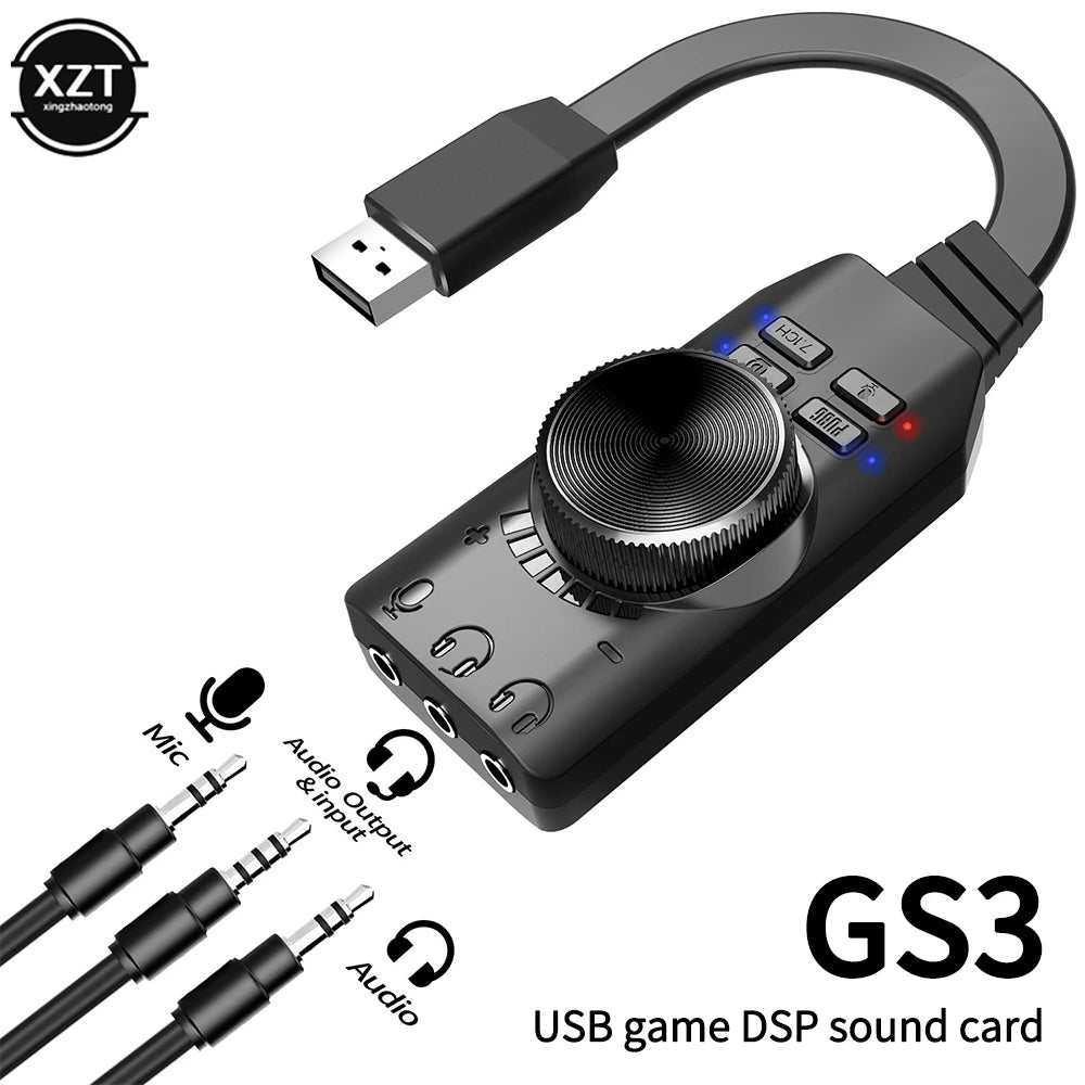 Carte Son USB Gaming 7.1 Canaux — Adaptateur Audio 3.5mm Plug & Play PC & Laptop