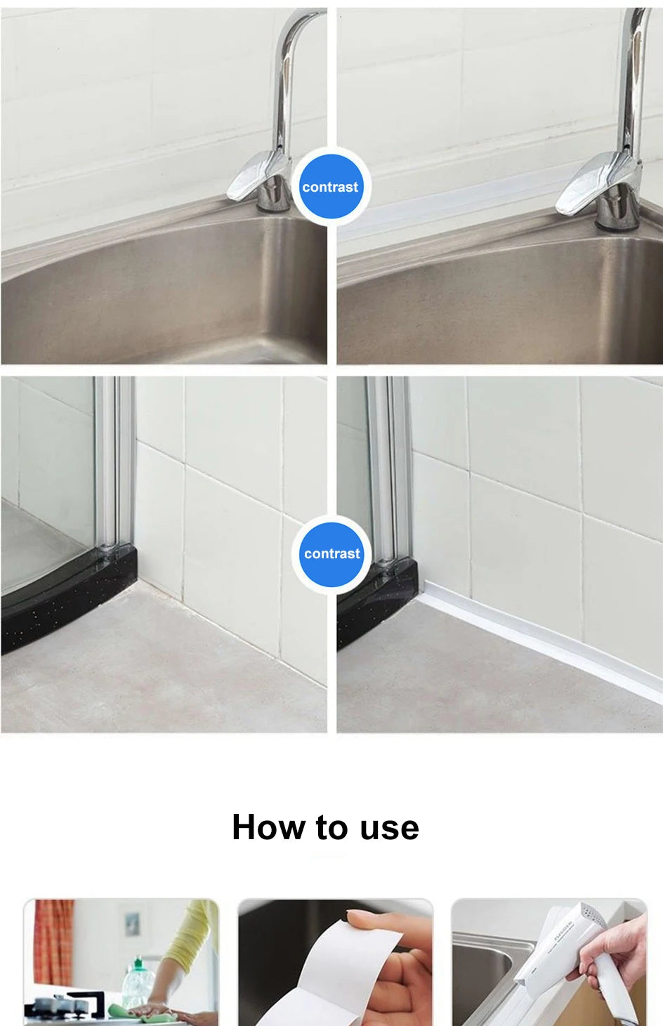 Cinta de sellado de PVC autoadhesiva para bañera, 3.2M, resistente al aceite, adhesivo de pared para esquina de borde de fregadero de cocina, tira de sellado impermeable para inodoro