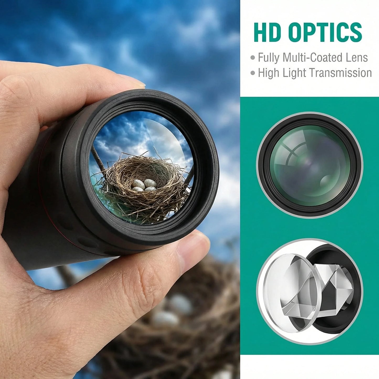 Télescope monoculaire HD 2000x25 : Mini portable, pour le camping en plein air, la chasse et l'observation des oiseaux