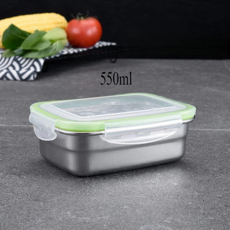 Food Grade 304 Stainless Steel Bento Box, Lunch Box, Food Storage Container, Leak-Proof Silicone Lid, Dishwasher Safe, 1/3 pieces