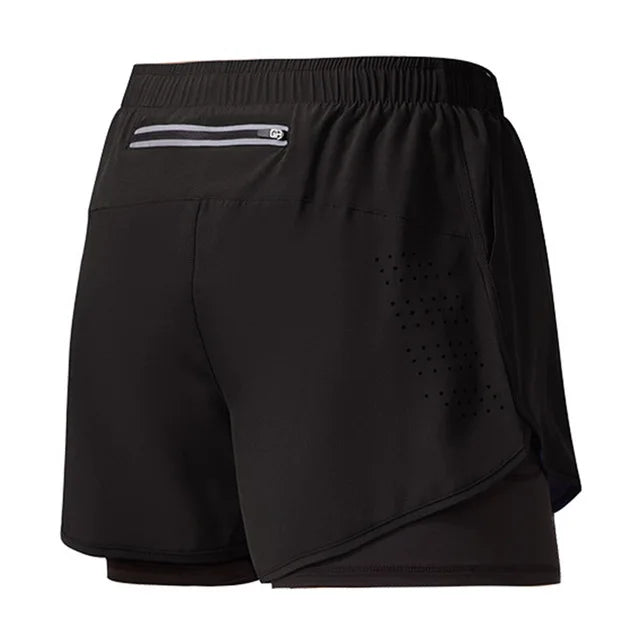 Men's Running Shorts, Quick Dry, Fitness, Black, Double Layer, New Sport, Training, Bodybuilding, Short Pants