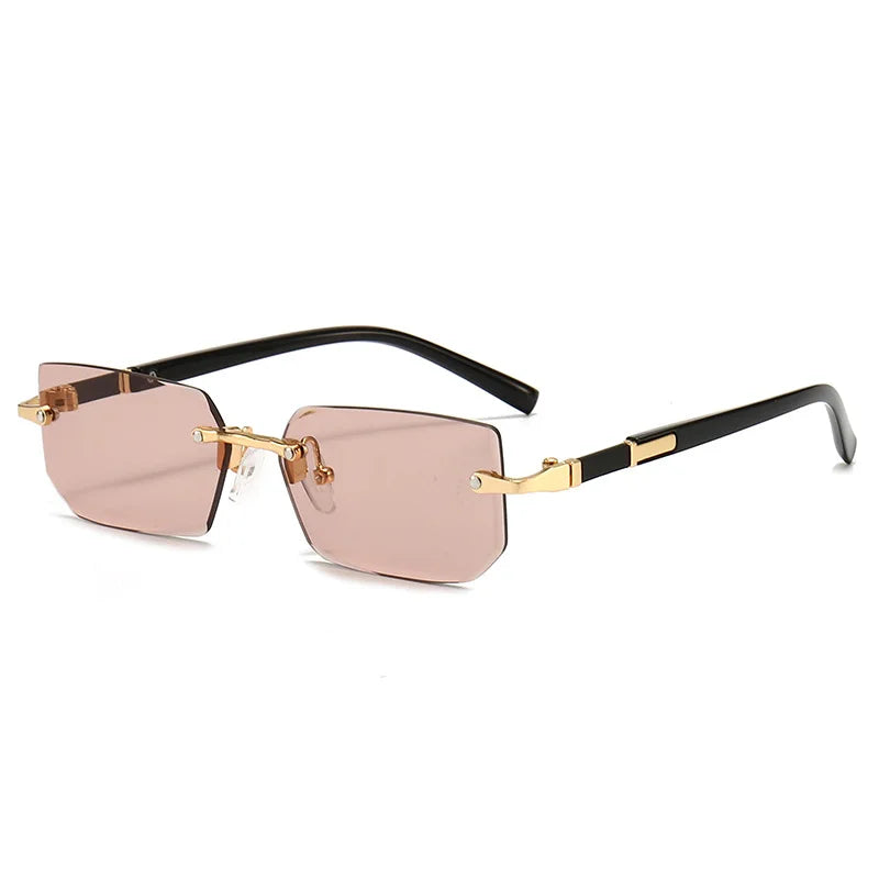 Rimless Rectangular Sunglasses for Men and Women, Popular Shades, Small Square Sunglasses, Summer Travel Fashion
