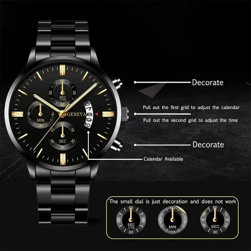 Men's Fashion Stainless Steel Watch Luxury Calendar Quartz Wristwatch Men's Business Watches for Men Clock Men's Watch