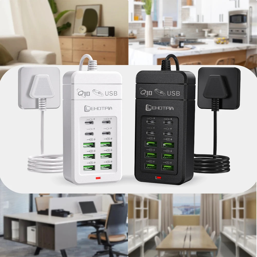 Chargeur USB rapide Multiple, prise ue UK US, adaptateur d'alimentation, rallonge de 1.2m, 6 USB-A 4 USB-C, Portable pour téléphone Portable