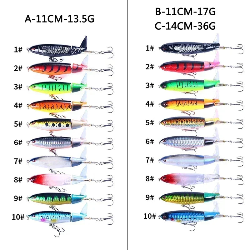 Ensemble de leurres de pêche Popper Topwater, Wobblers rotatifs artificiels, matériel de queue, appâts durs, accessoires de pêche, 5 pièces, 10 pièces