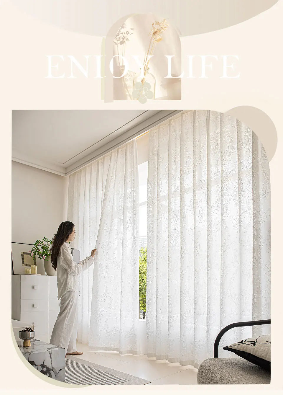Rideau semi-transparent solide pour salon — porte de balcon, tulle, mariage, personnalisé