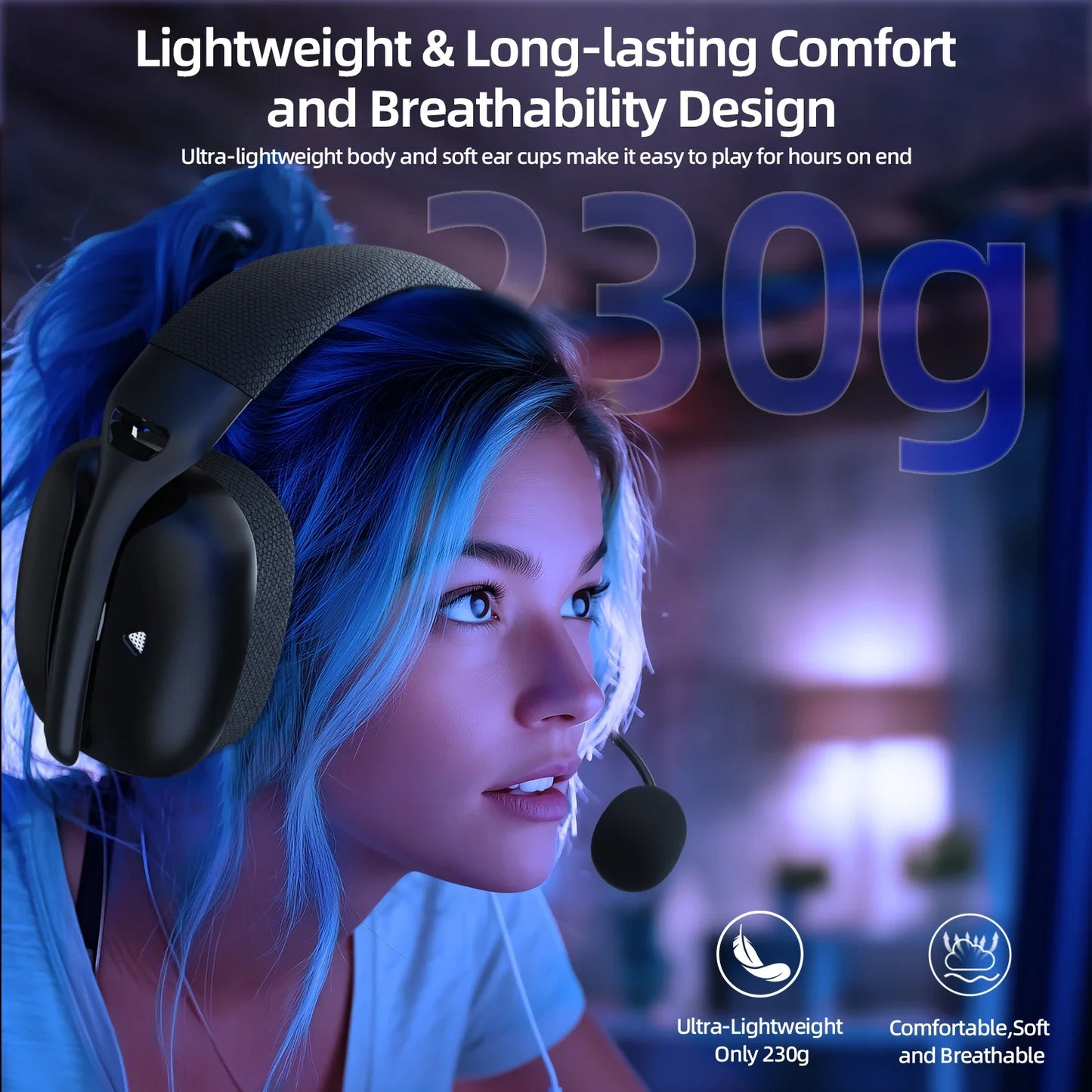 ATTACK SHARK L80PRO Auriculares inalámbricos para juegos 2.4G/BT/con cable ultraligeros de 40mm con controladores de baja latencia para PC PS5 Switch Xbox